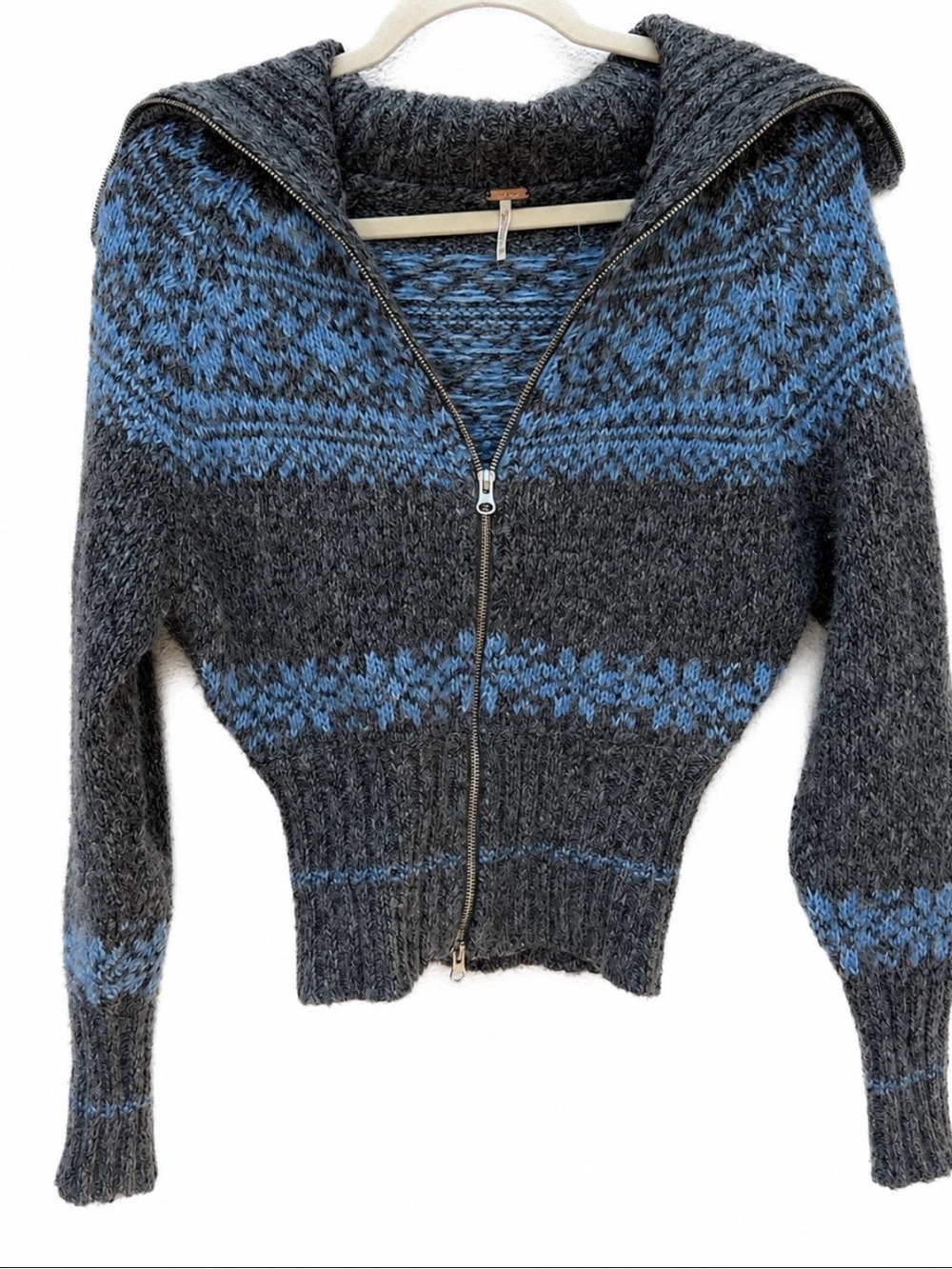 Free People Arctic Aspre Wool Blend Charcoal & Blue Zip-Up Apres Ski Jacket
